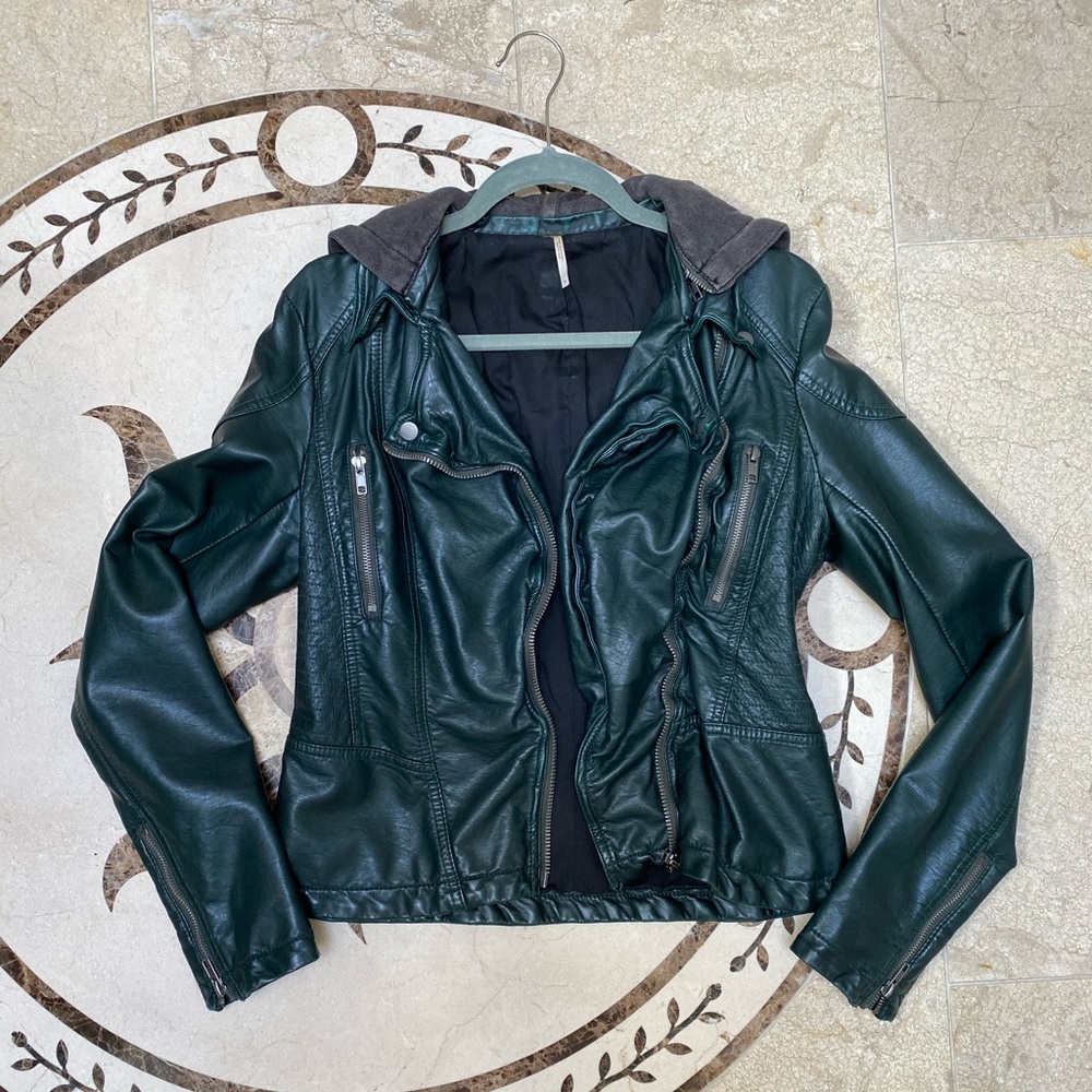 Free People Leather Jacket with Hood